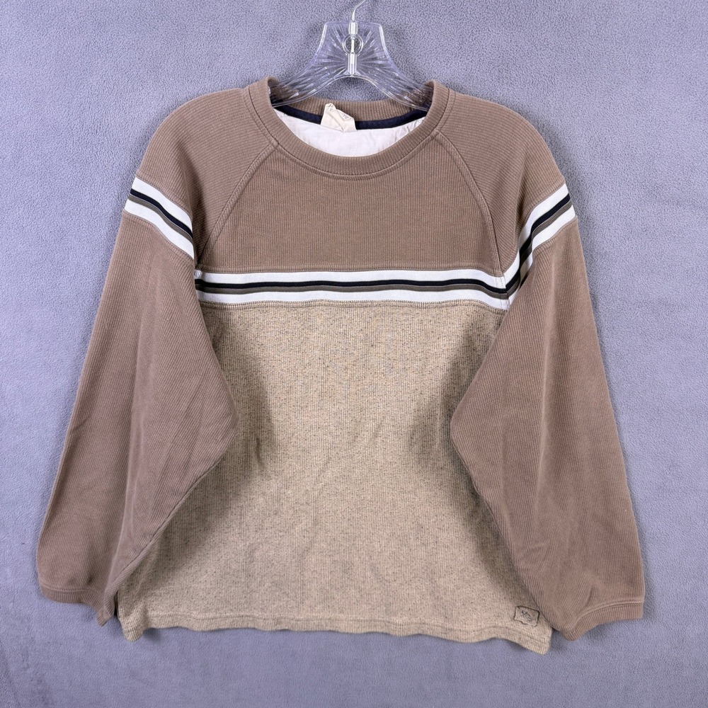 VTG Xtreme Gear Thermal Sweatshirt Mens L Striped Raglan Ribbed Pullover Y2K